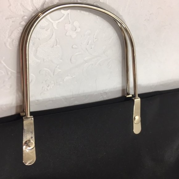 Black Nylon Mini Zip Tote Bag with Silver Toned Metal Handles 8"x9" - Picture 9 of 13